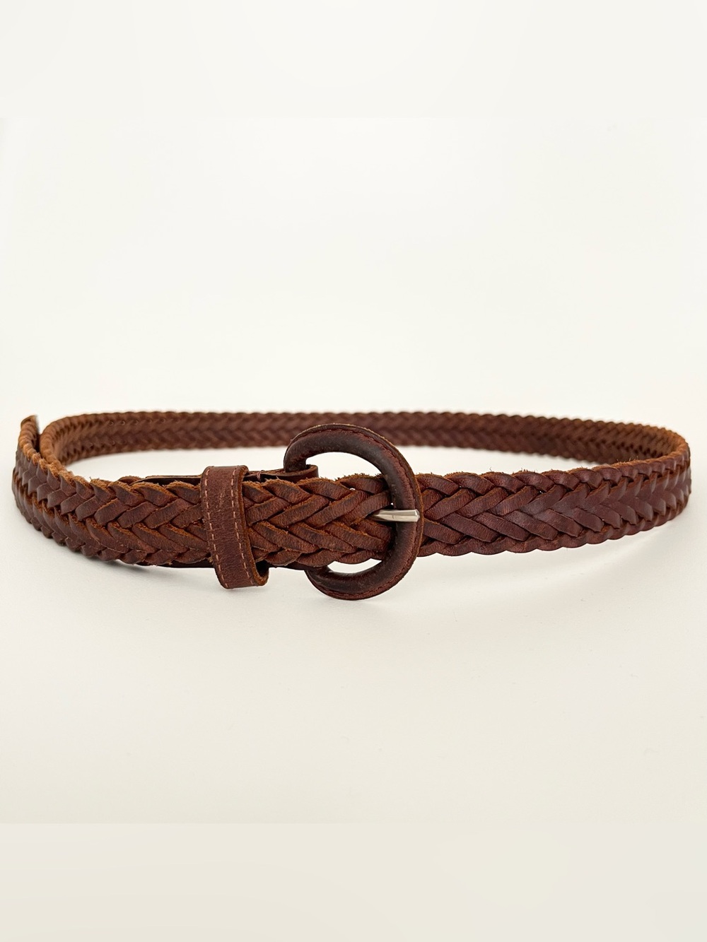 Women's Braided Woven Brown Leather Belt Oil Tanned Cowhide Argentina Boho Aged
